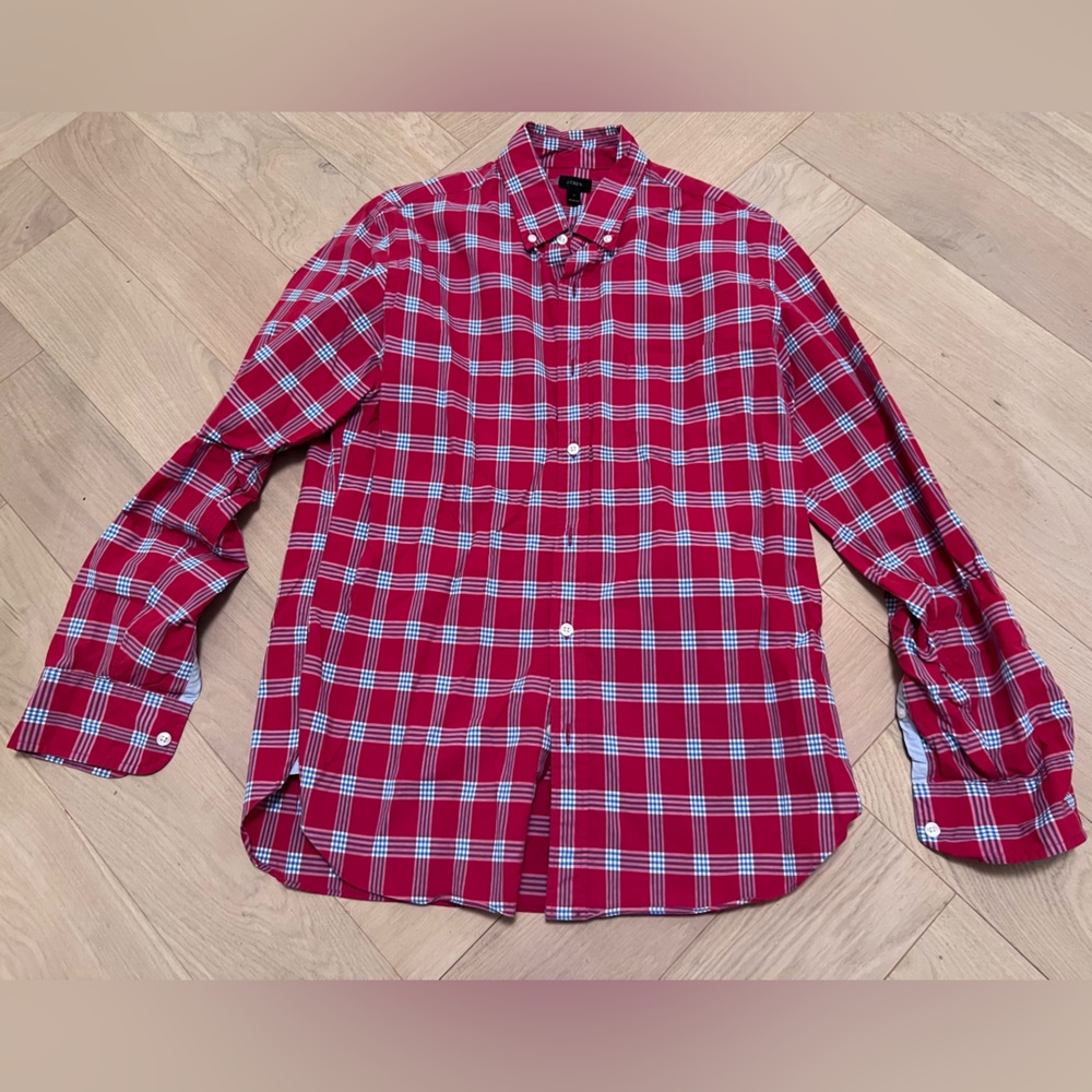 J Crew red plaid shirt. Good condition. Size M